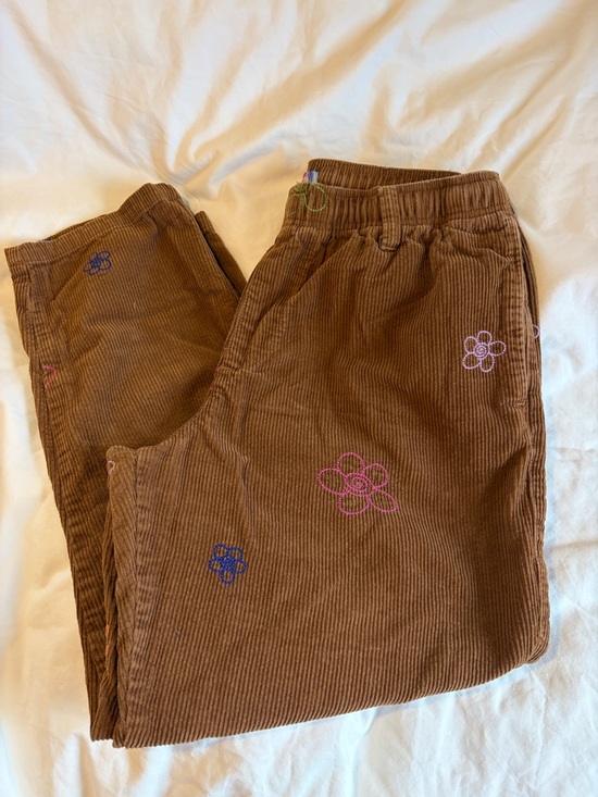 Urban Outfitters Pants - Urban Outfitters Brown Corduroy Wide Leg Pants with Floral Embroidery